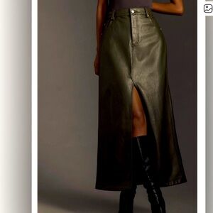 NWT Pilcro Dark Olive Madi Faux Leather Skirt with Slit